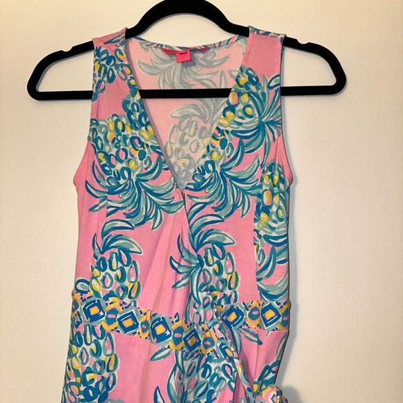 Lilly Pulitzer XXS Misha Sleeveless Wrap Dress Pelican Pink Pineapple Print NWT - Picture 3 of 9